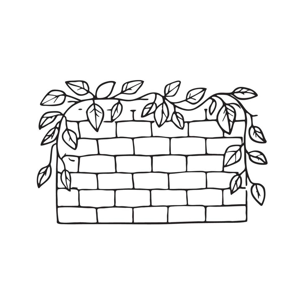 An illustration of a brick wall lined with ivy vector