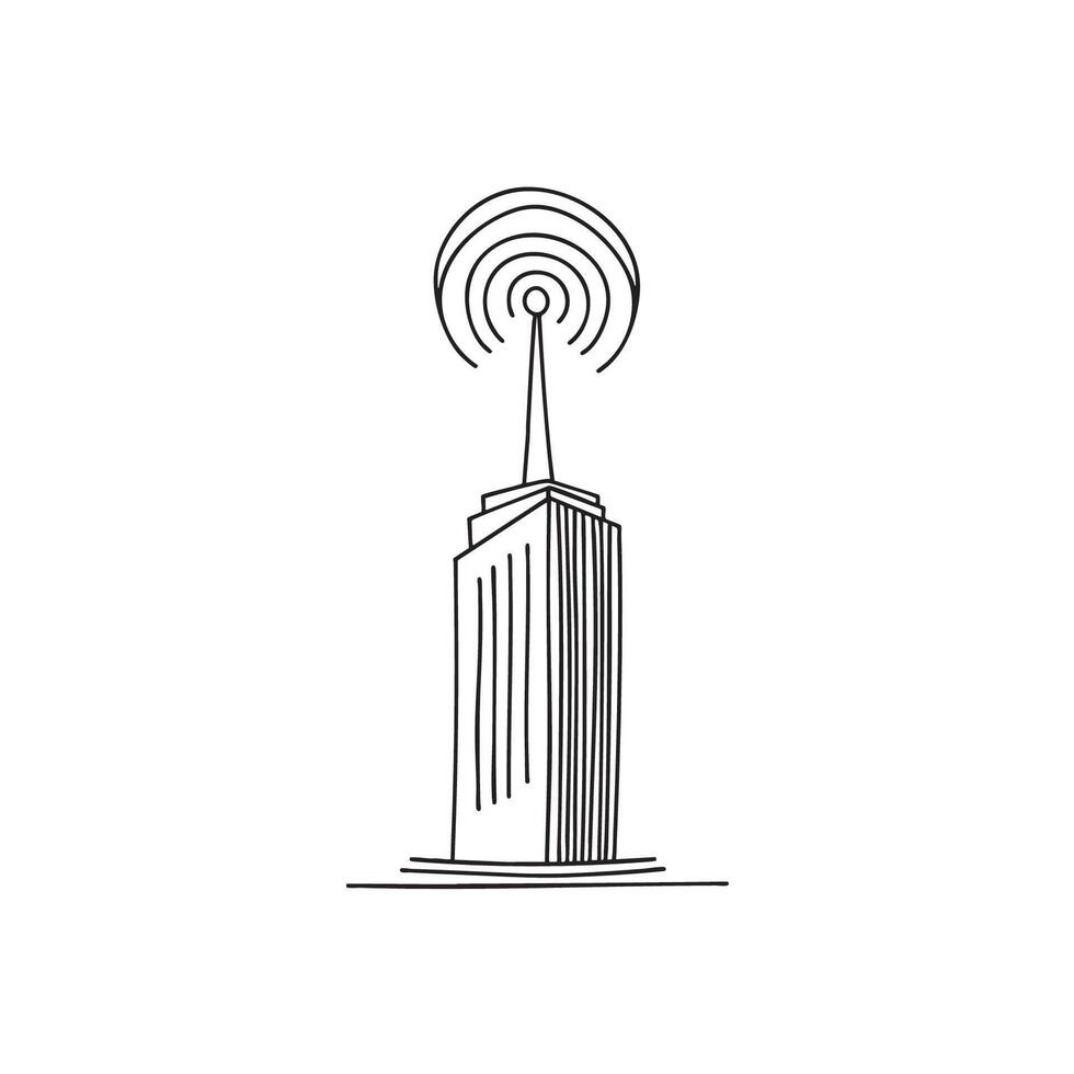 Illustration of an antenna on top of a tall building vector
