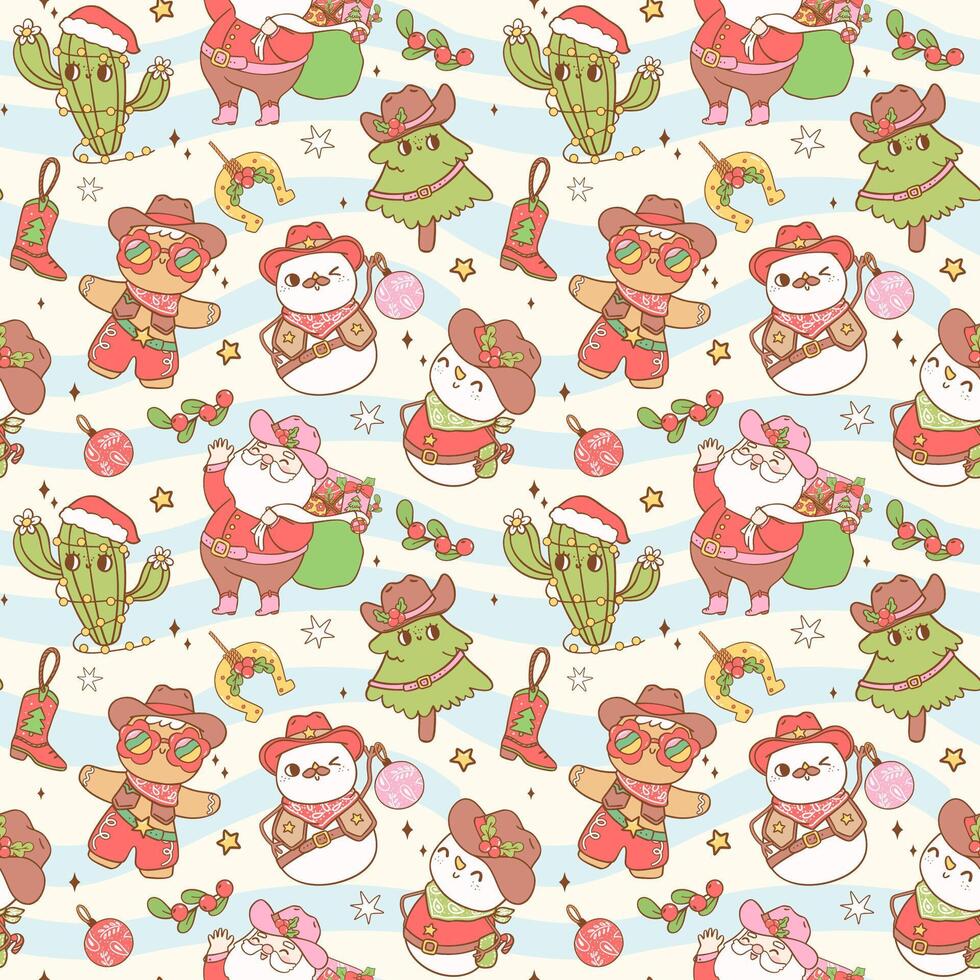 Seamless pattern Christmas Cowboy Festive Western xmas wallpaper isolated on background vector