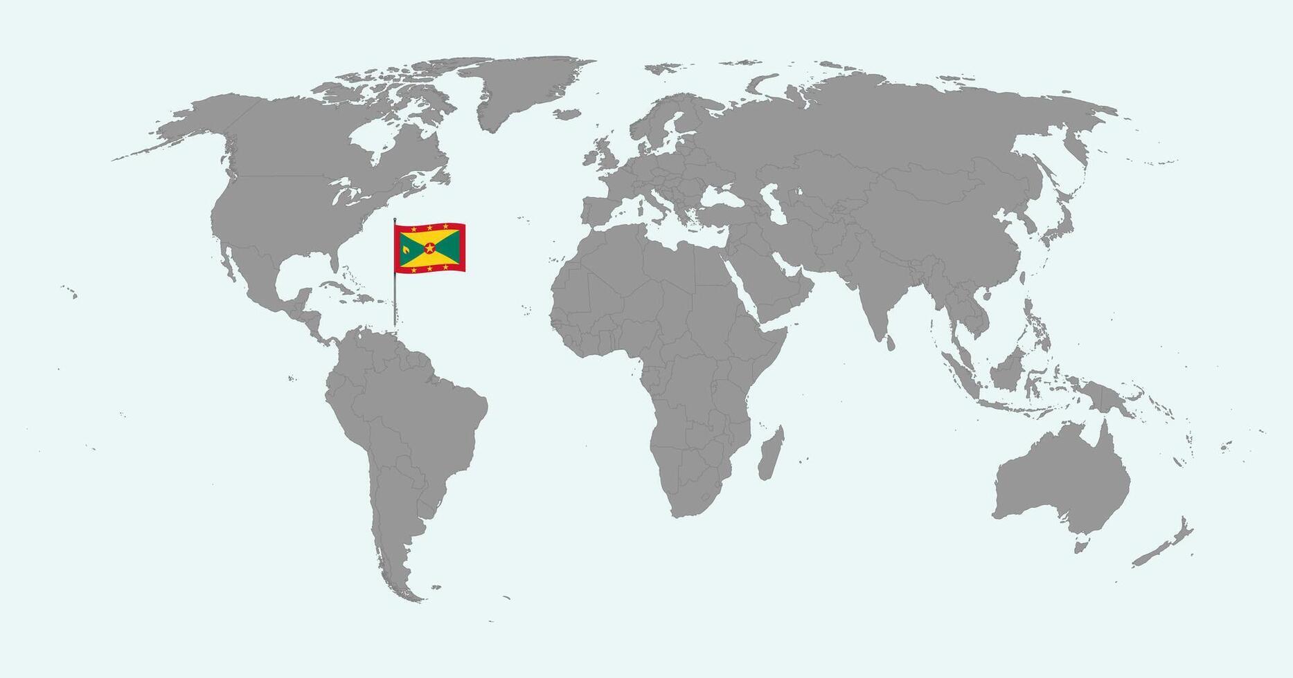 Pin map with Grenada flag on world map. illustration. vector