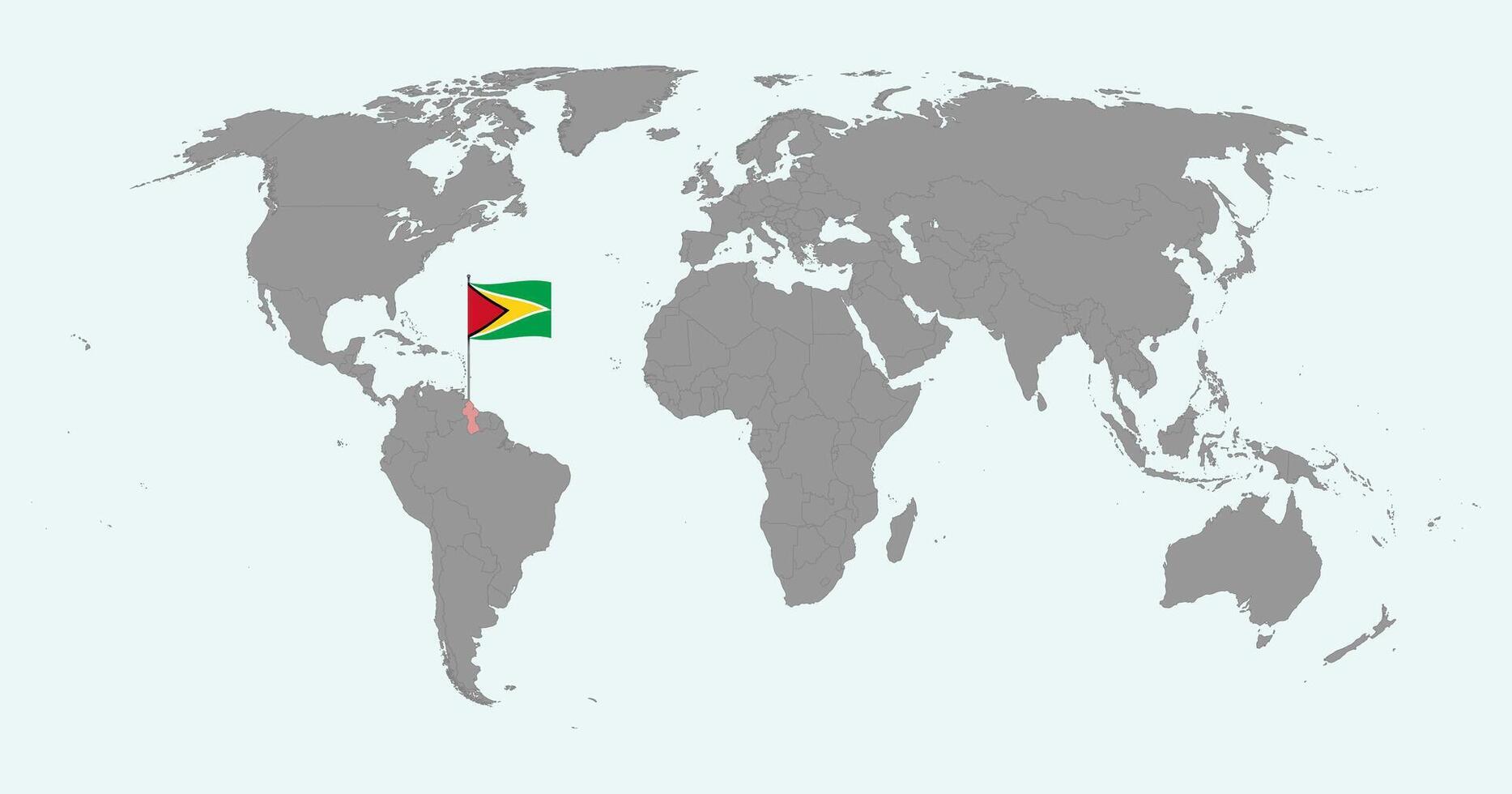 Pin map with Guyana flag on world map. illustration. vector