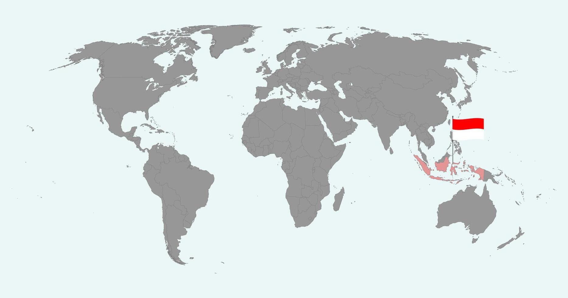 Pin map with Indonesia flag on world map. illustration. vector