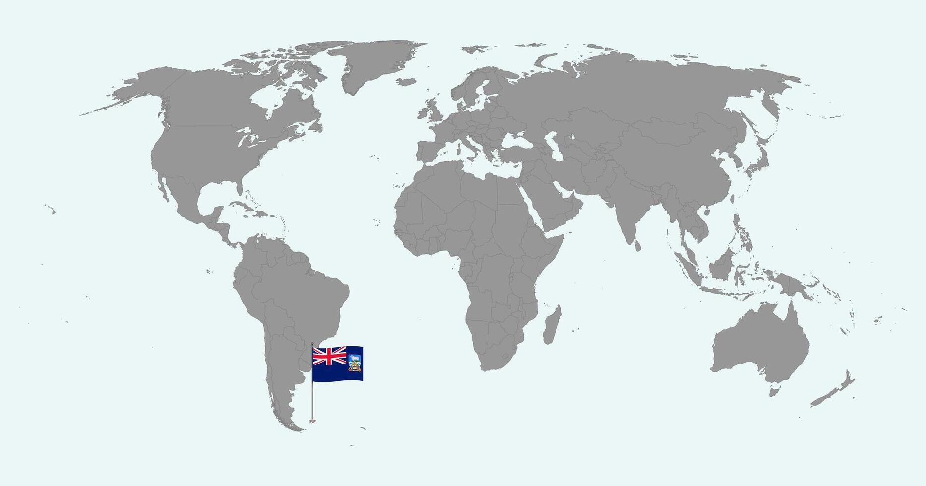 Pin map with Falkland Islands flag on world map. illustration. vector