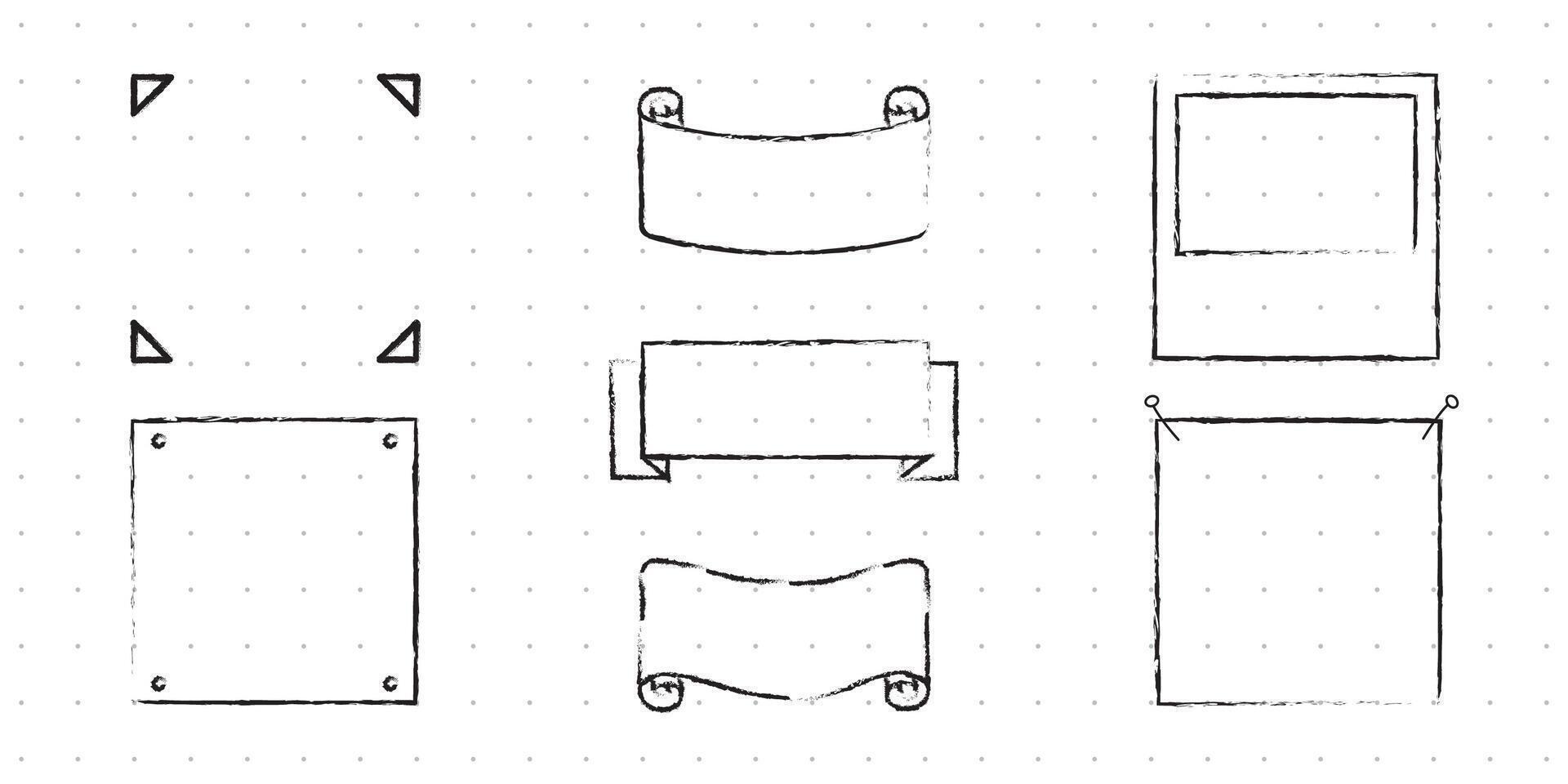 Set of Cute Hand drawn Doodle Banners and Ribbons isolated on white background for your Design. Bullet journal Ideas. Girly Stuff. Sticky Notes. vector