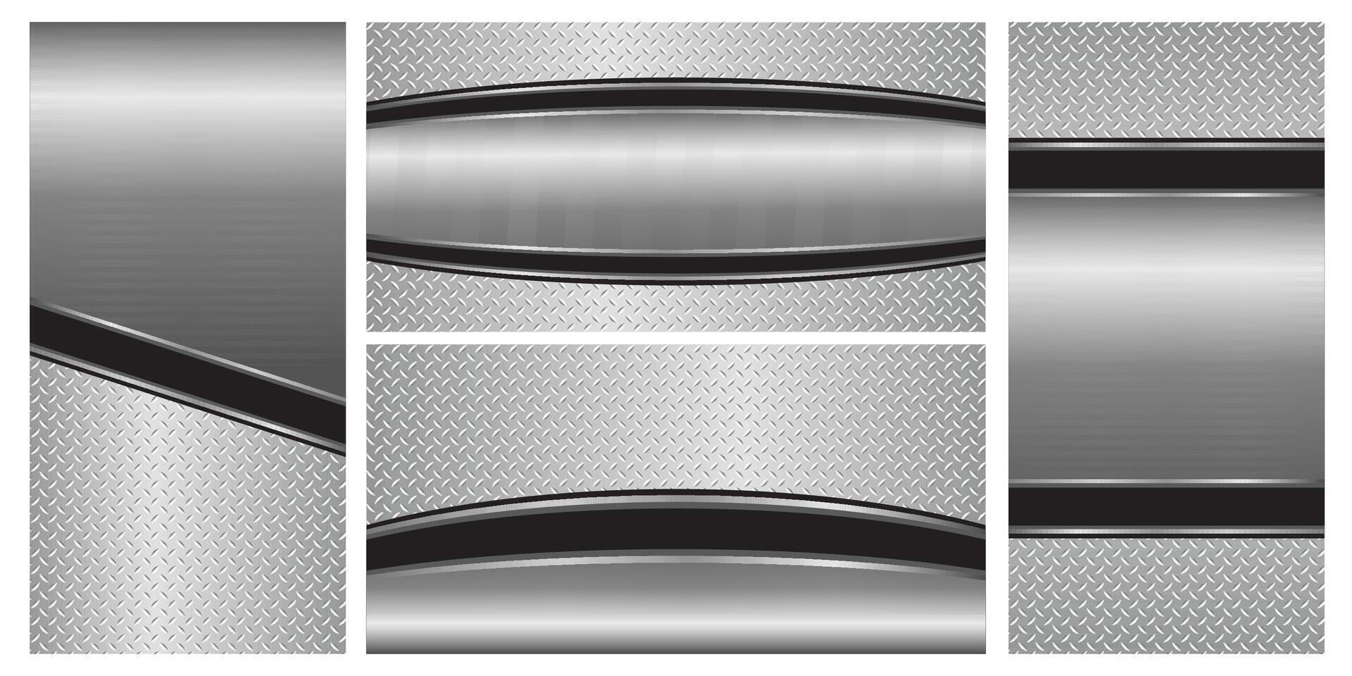 Set of silver gray metal backgrounds, 3D polished chrome metallic and shiny diamond plate texture, illustration vector