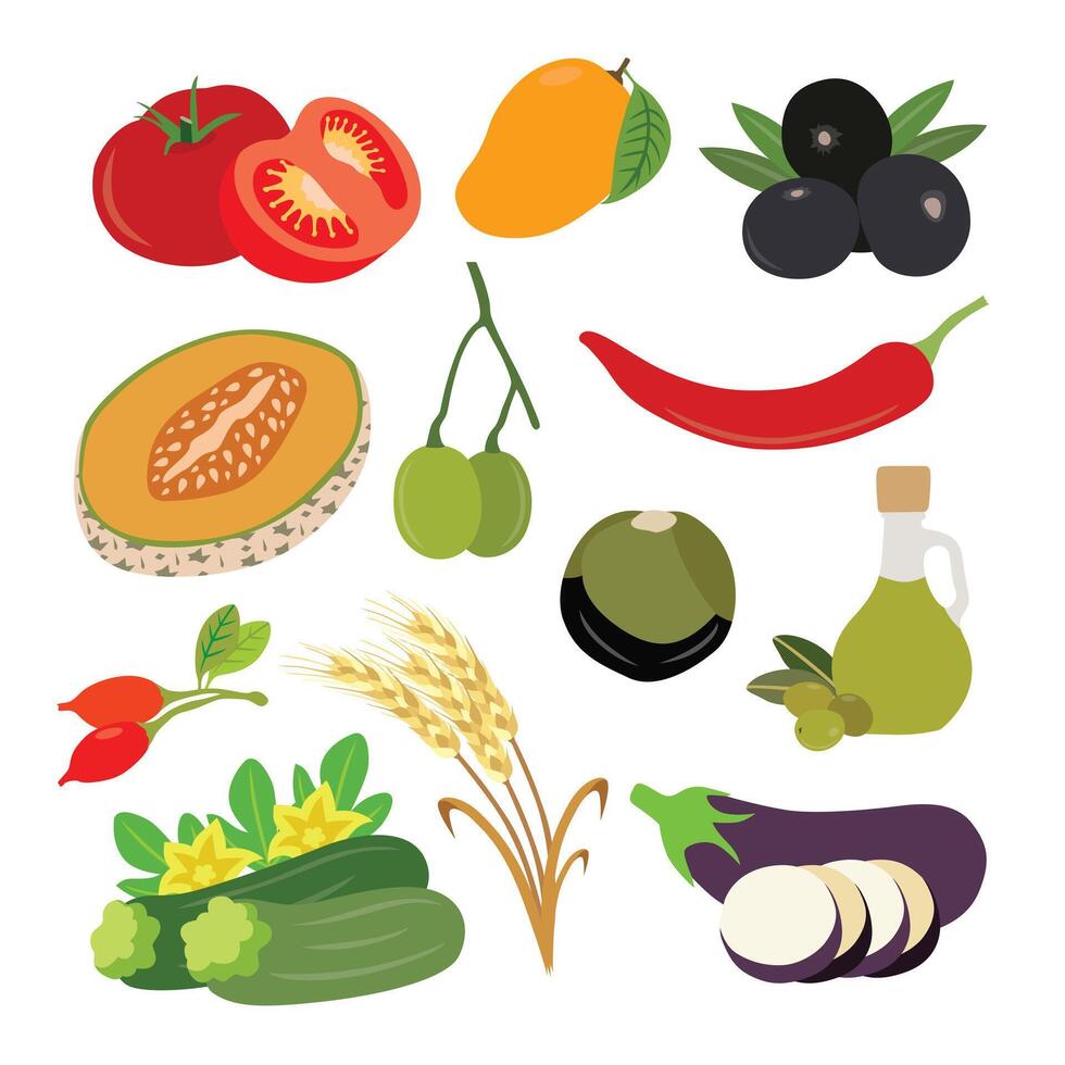 Mediterranean Fruits and Vegetables Collection vector