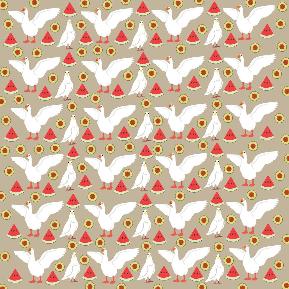 swan, dove with fruit as a pattern background vector