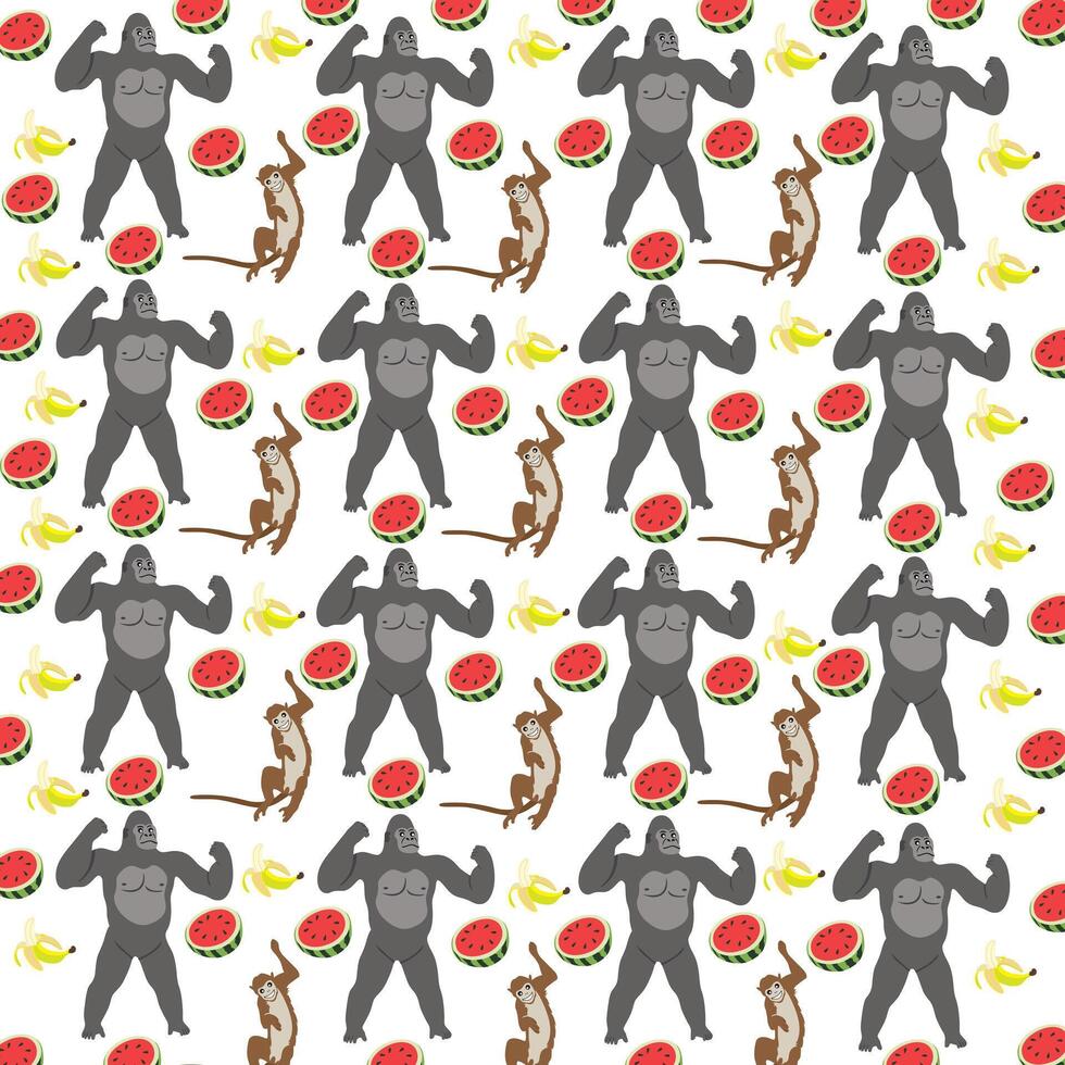 gorilla, monkey with fruit as a pattern background vector