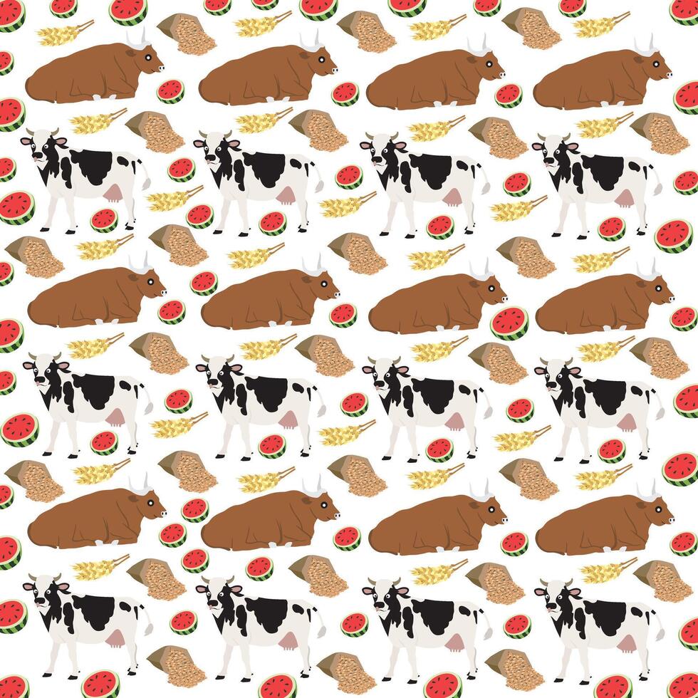 cow, bull with fruit as a pattern background vector