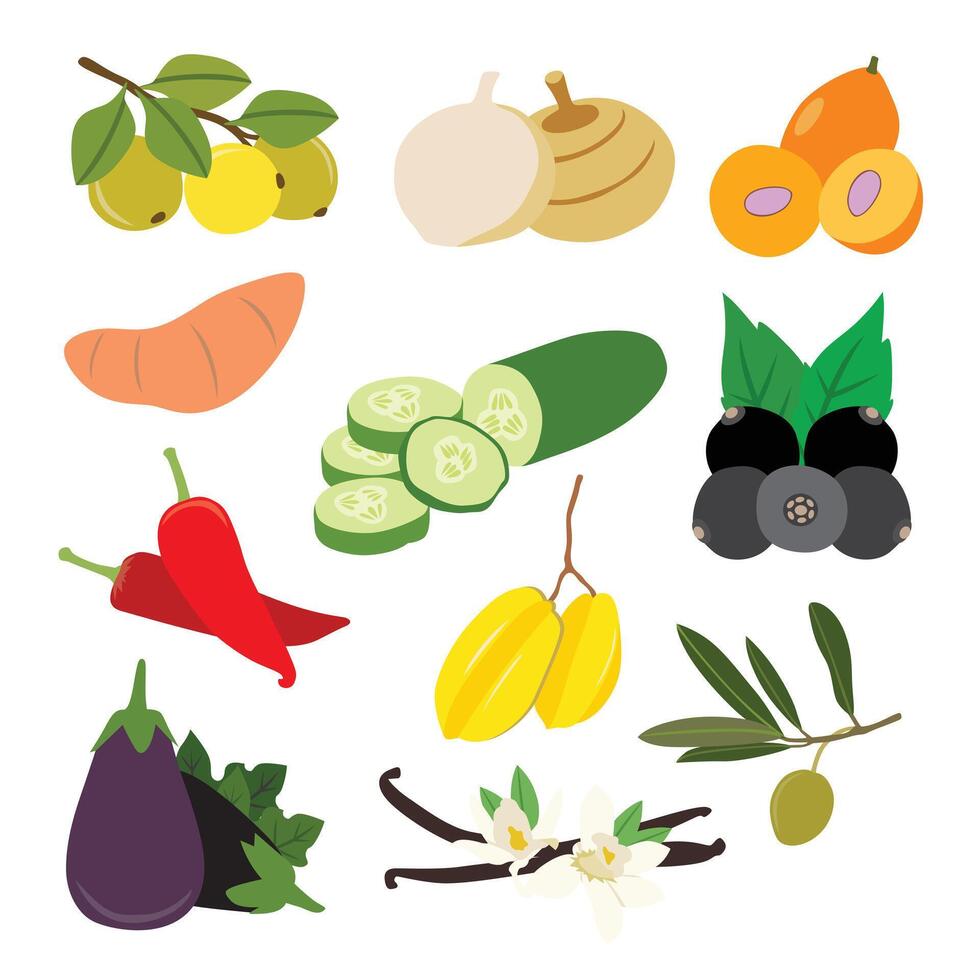 A Diverse Mix of Fruits and Vegetables vector
