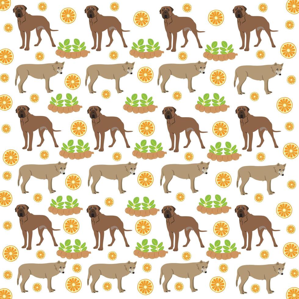 wolf, dog with fruit as a pattern background vector