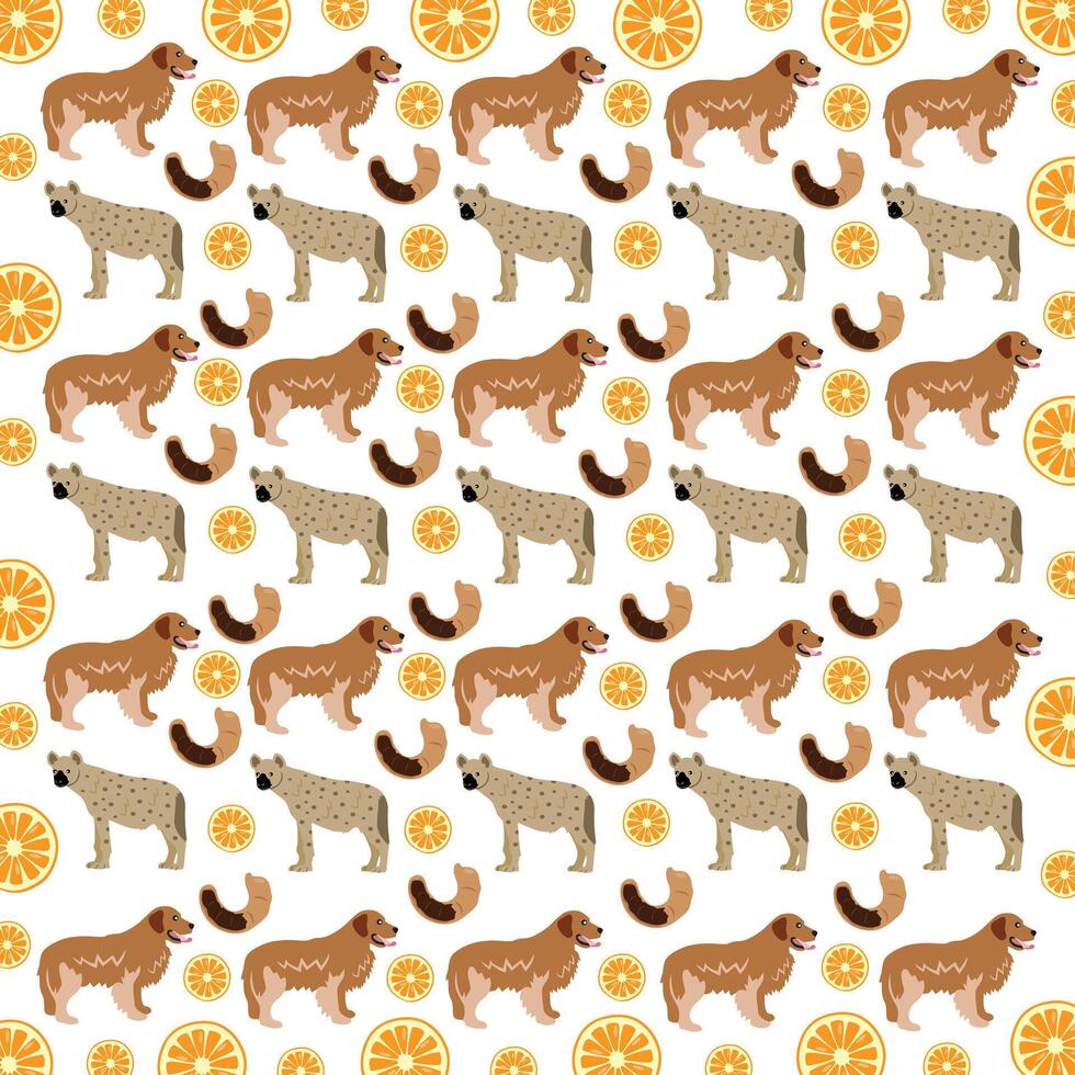 hyena, dog with fruit as a pattern background vector