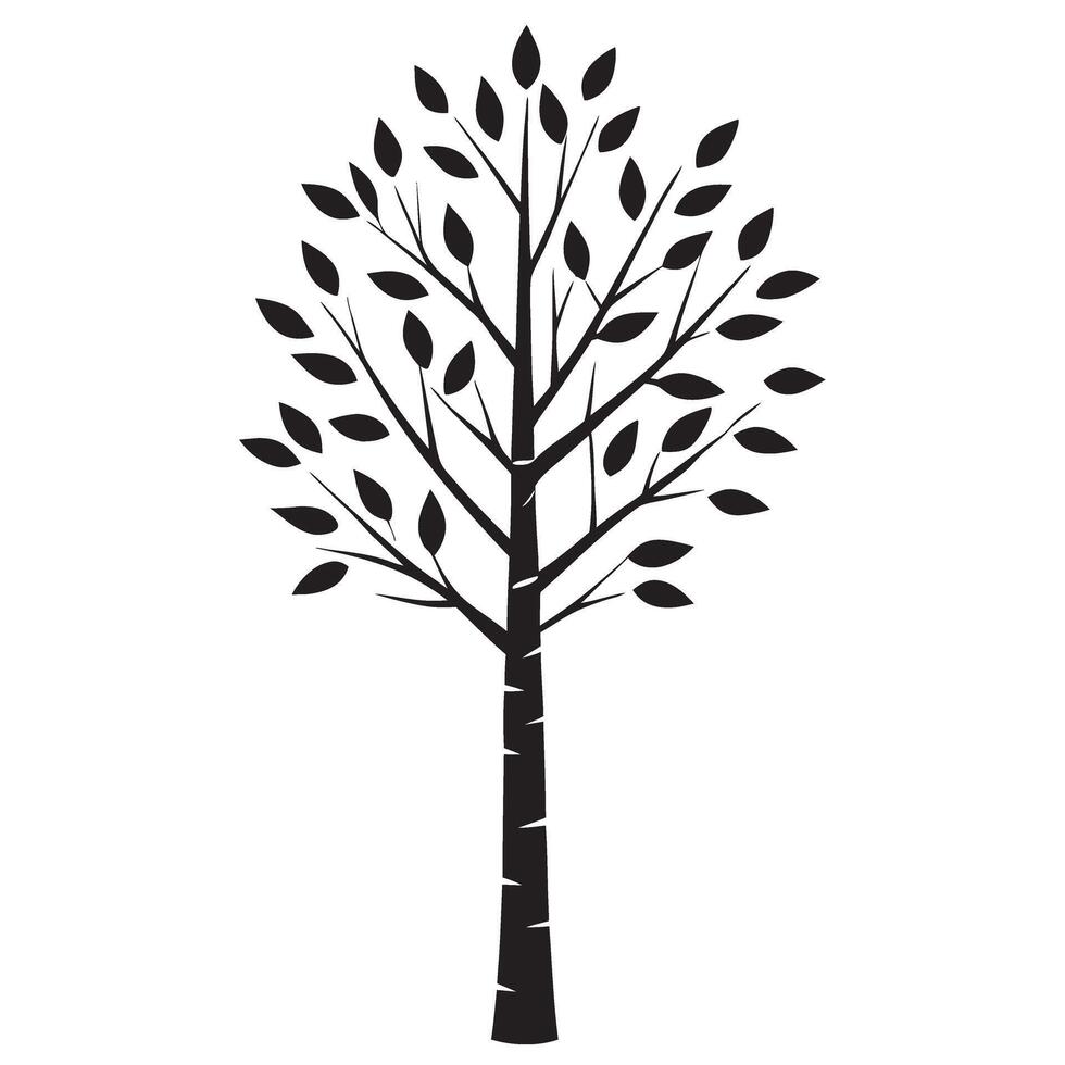 A black and white illustration of a tree with leaves vector