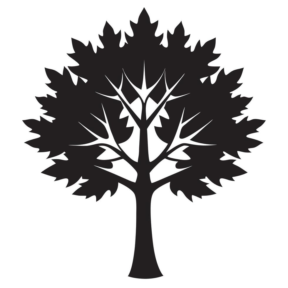 A black and white silhouette of maple tree vector