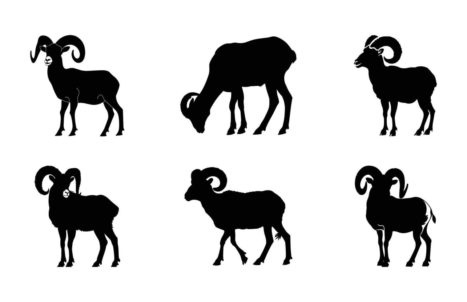 Bighorn Sheep Black Silhouette Set vector
