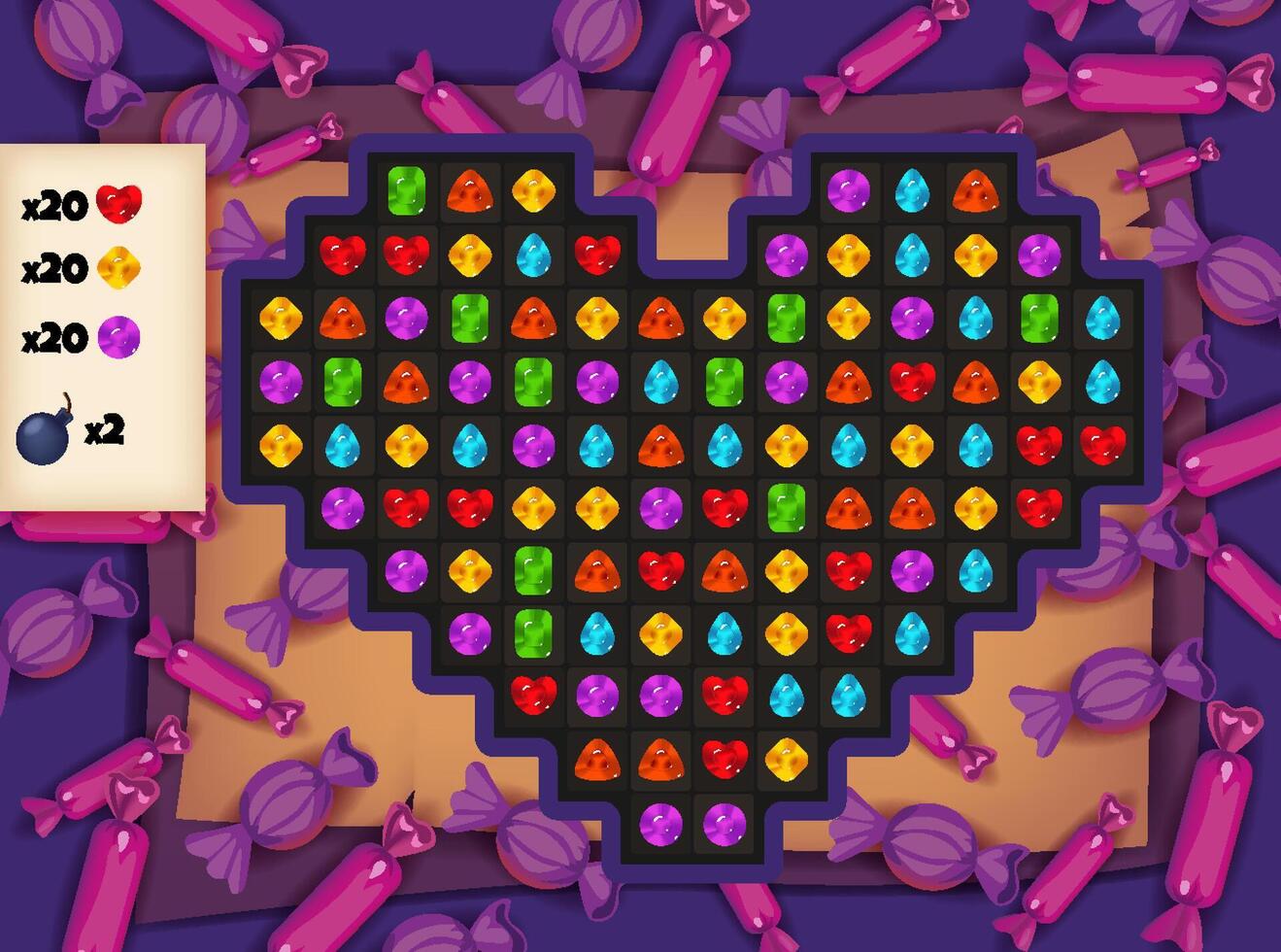 Enjoy the Colorful Jewel Match Game UI Board on a beautiful Parchment Background vector