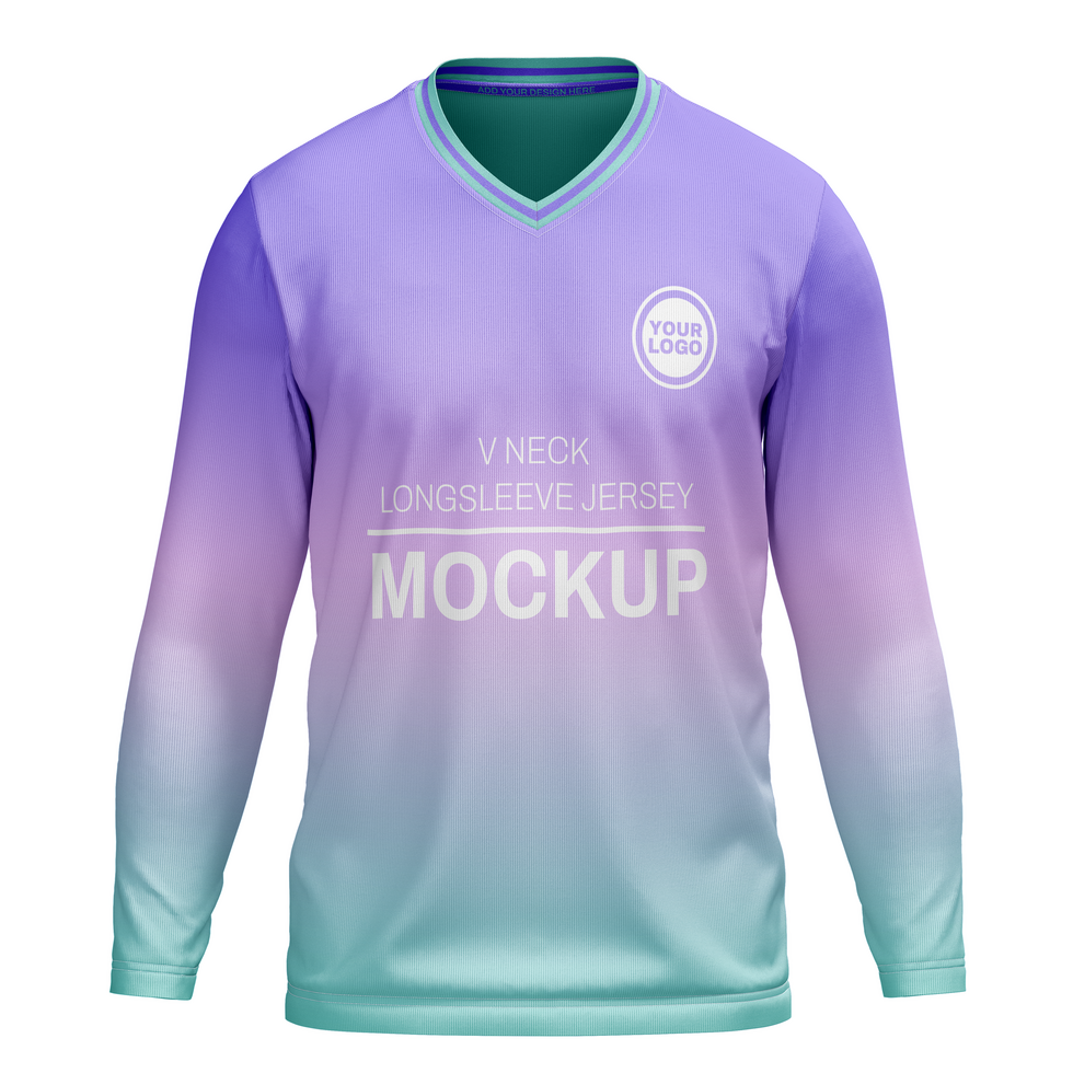 Basic v neck longsleeve tshirt jersey mockup front view psd