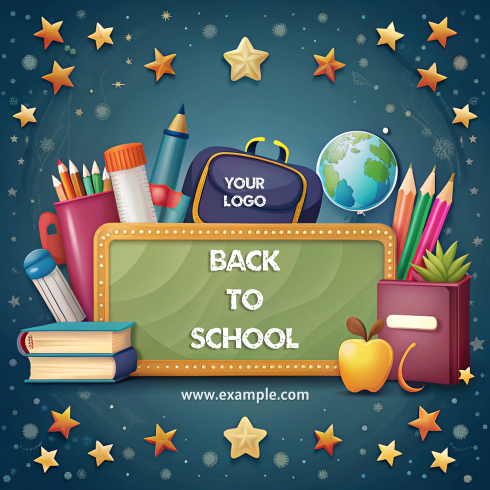 Colorful back-to-school themed display featuring supplies and a globe psd