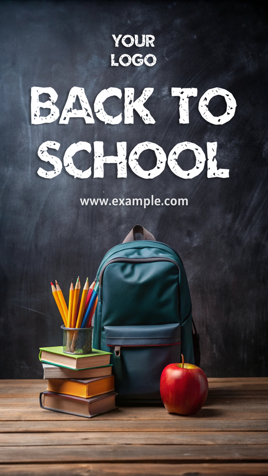 Back to school supplies with backpack, books, and apple on desk psd