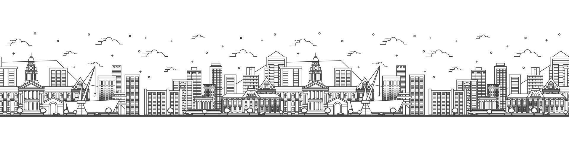 Seamless pattern with outline Cape Town South Africa City Skyline with Modern Buildings Isolated on White. Cape Town Cityscape with Landmarks. vector