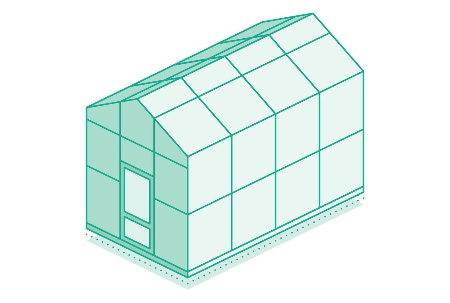 Isometric greenhouse. Farming and horticulture concept. Closed door. Outline object isolated on white background. Glass house. vector