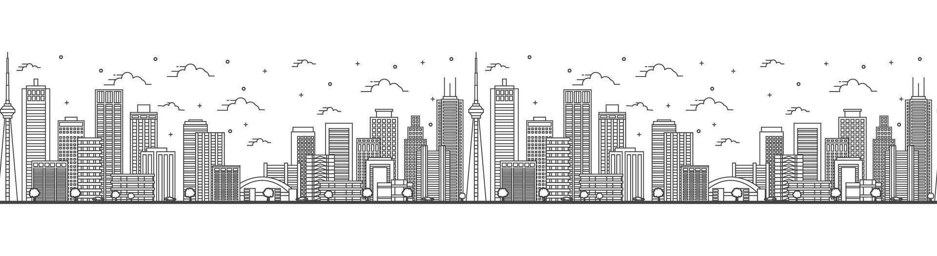 Seamless pattern with outline Toronto Canada City Skyline with Modern Buildings Isolated on White. Toronto Cityscape with Landmarks. vector