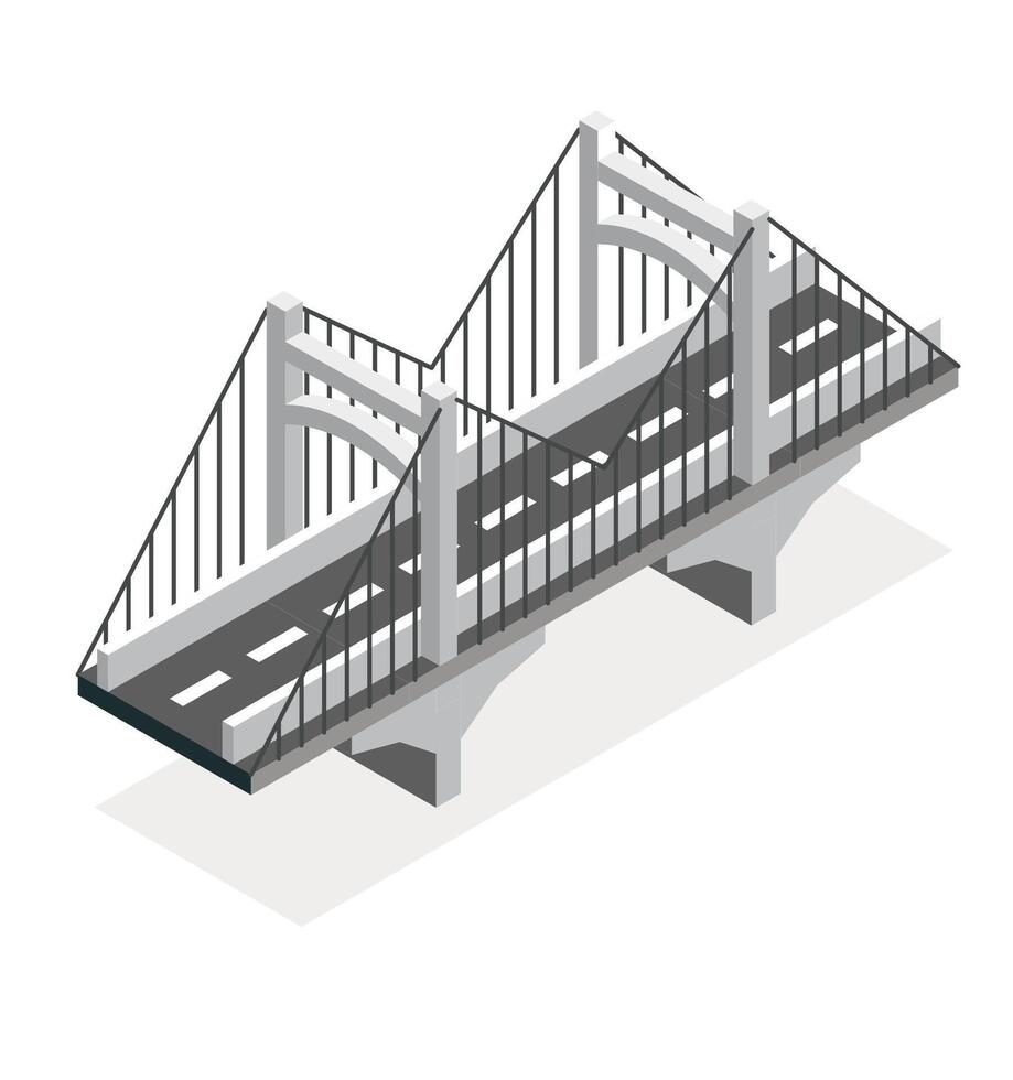 Isometric bridge. Road icon. Urban infrastructure. Suspension bridge. vector