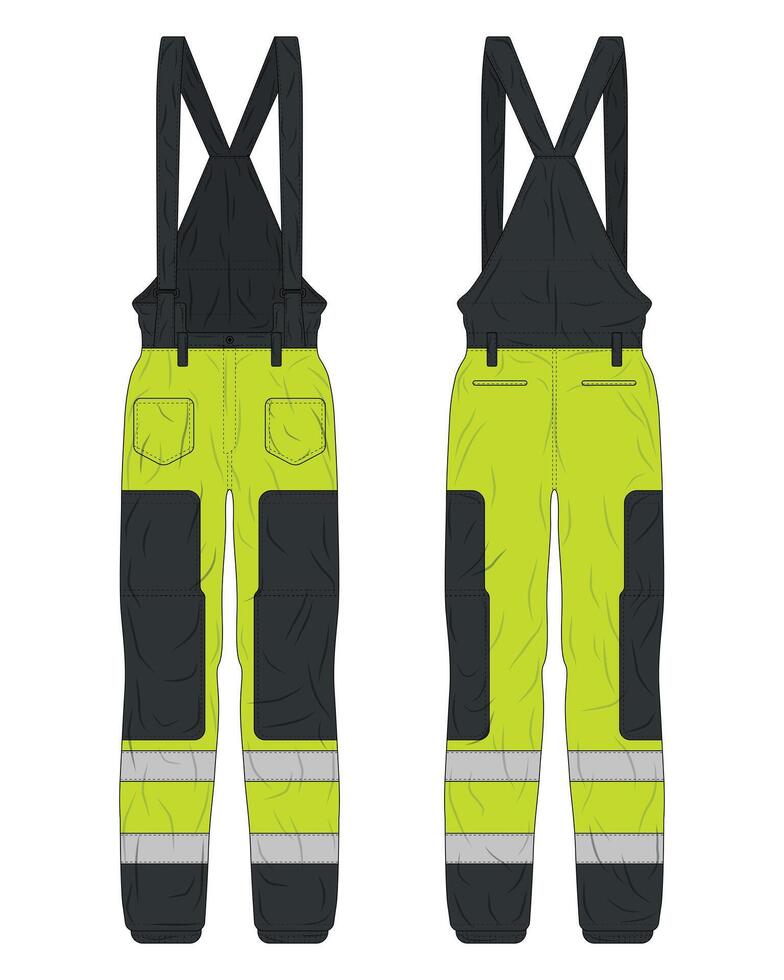Hi vis overall workwear mockup front back view vector