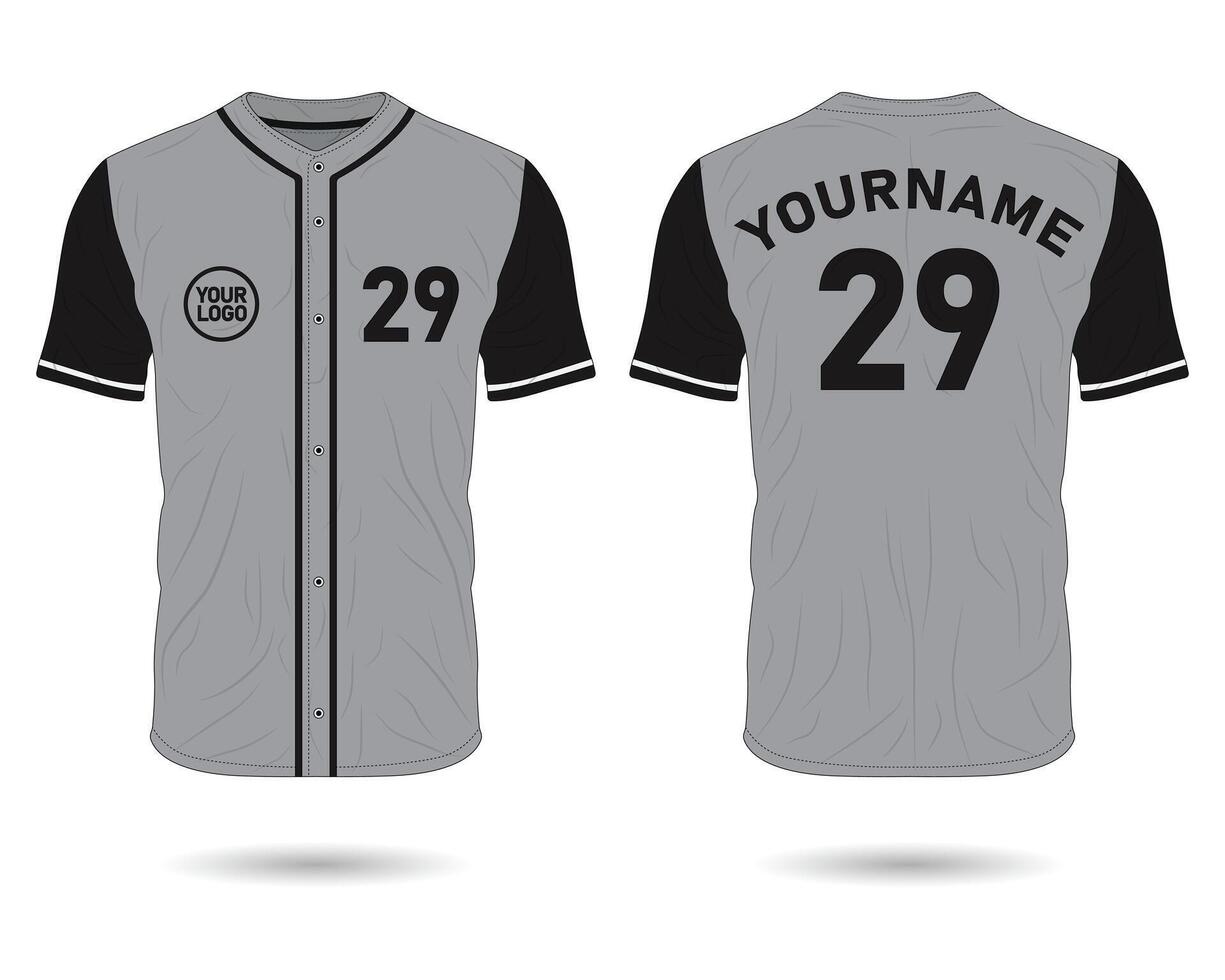 Black and grey baseball uniform mockup front and back view vector
