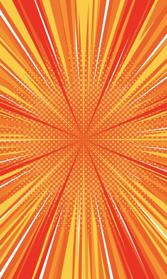 Orange radial ray lines comic pop art background vector