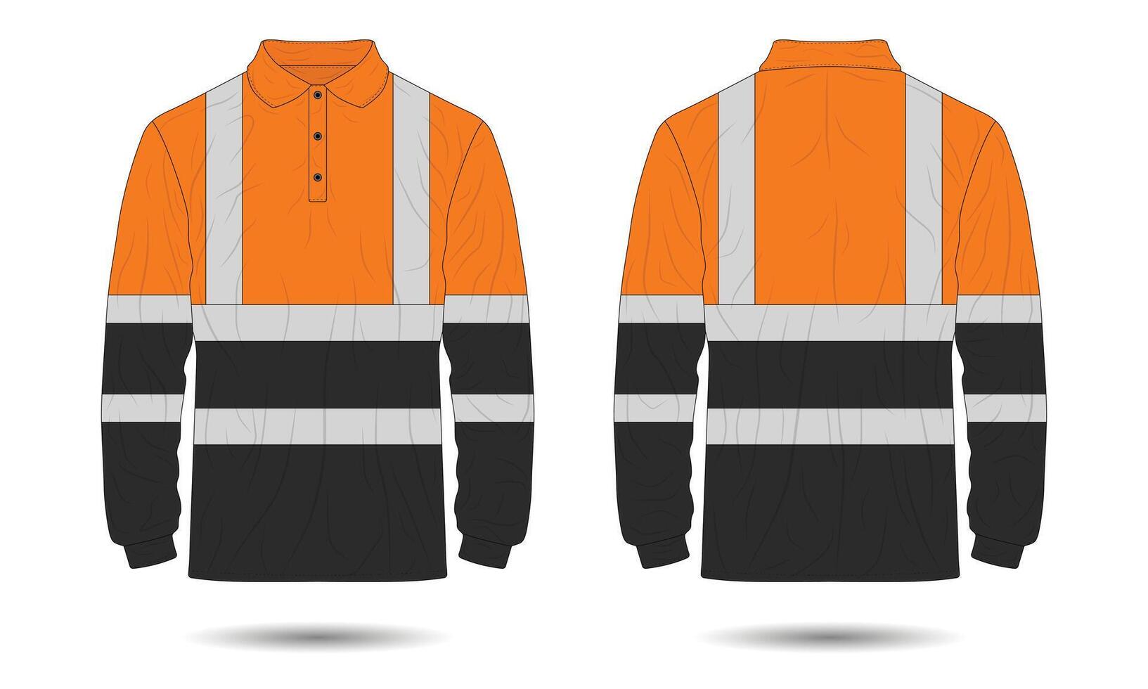 Orange and black hi vis workwear mockup front and back view vector
