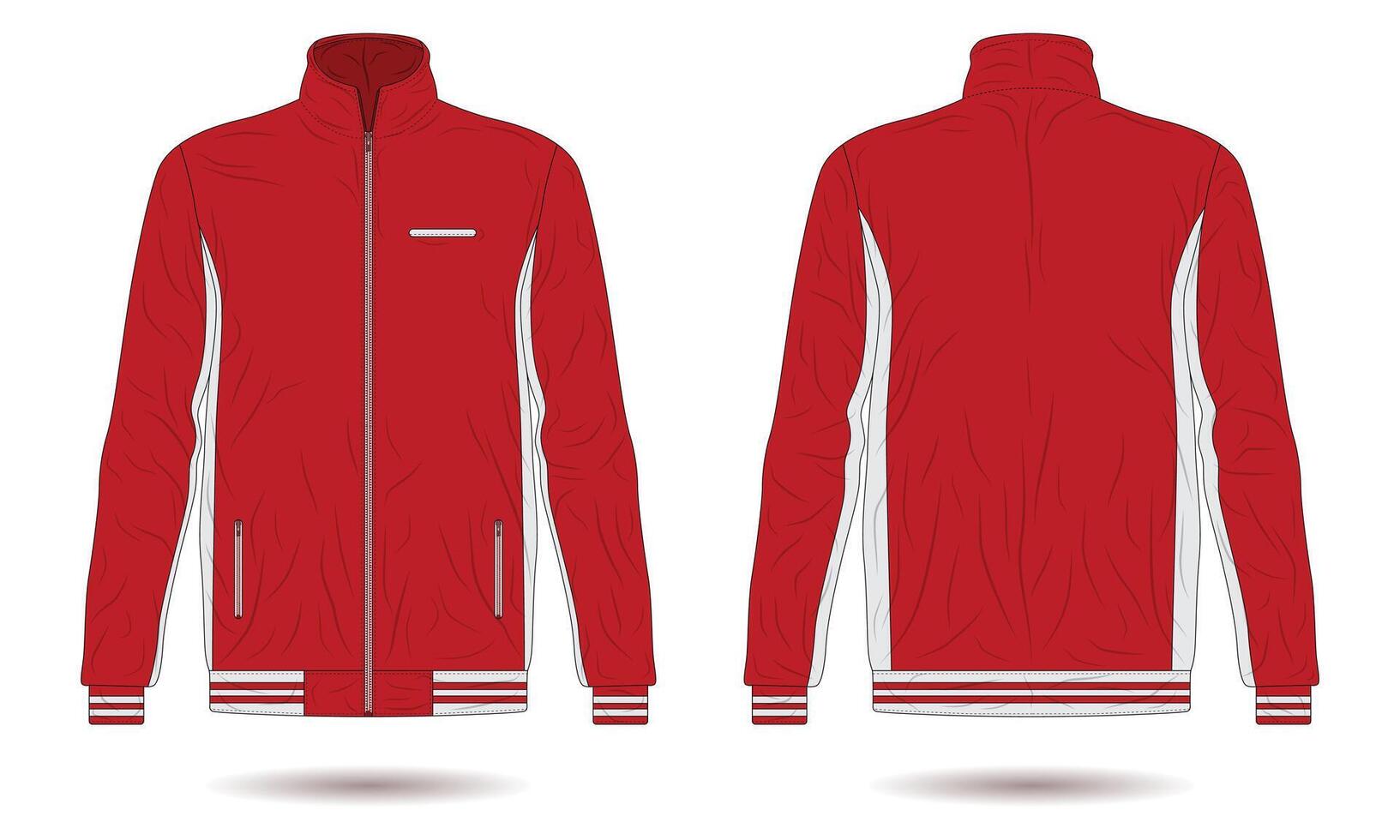 Red and white training jacket mockup front and back view vector
