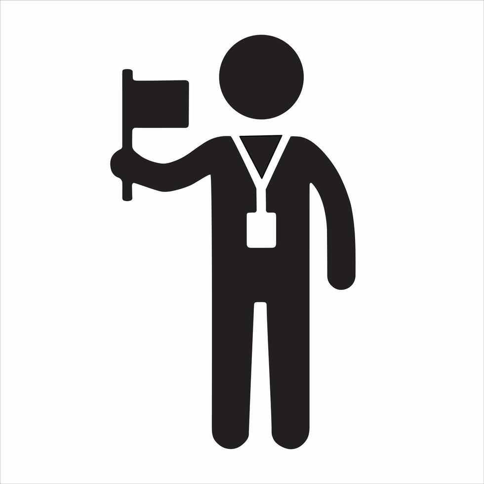 Black and White Silhouette of a Man Holding a Flag vector