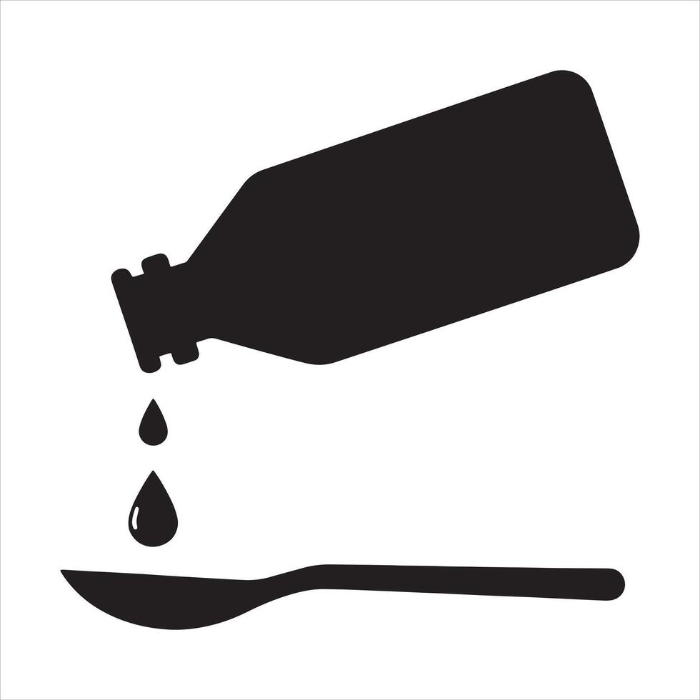 Black and White Icon of Medicine Bottle and Measuring Spoon vector