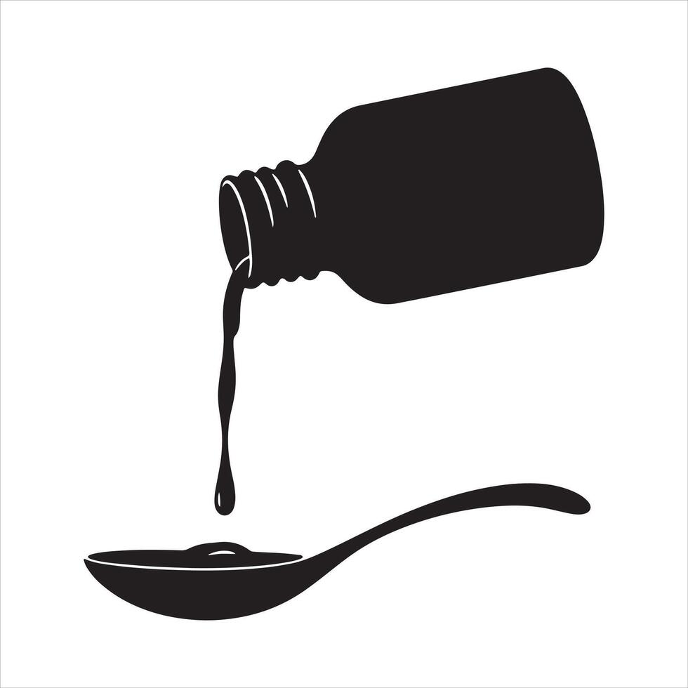 Icon of Liquid Medicine in Spoon Black and White Design vector