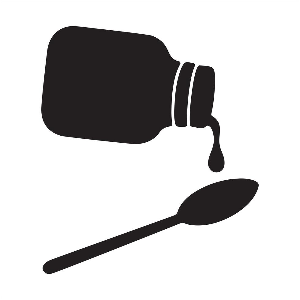 Black and White Measuring Spoon with Liquid Medicine Icon vector