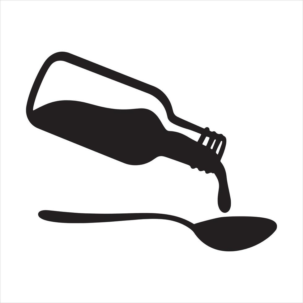 Pouring Medicine into Spoon Black and White Health Graphic vector