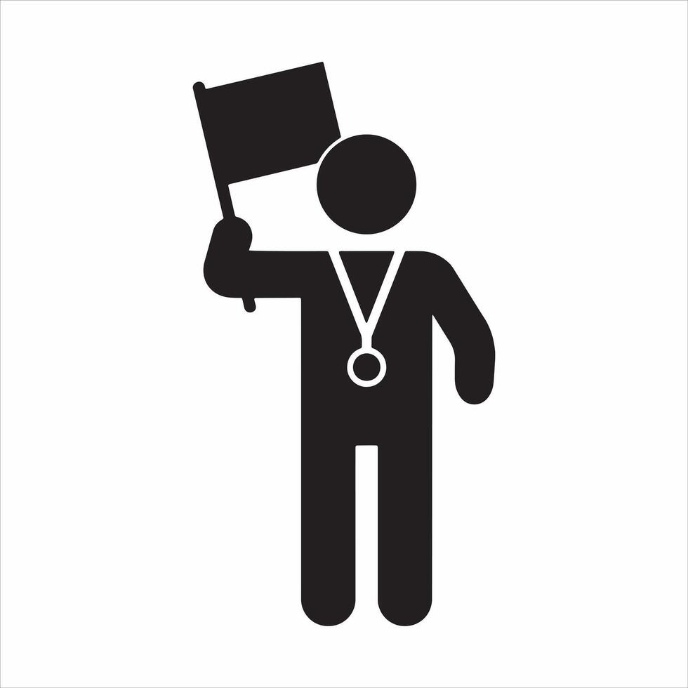 Man Holding Flag Silhouette Black and White Design vector