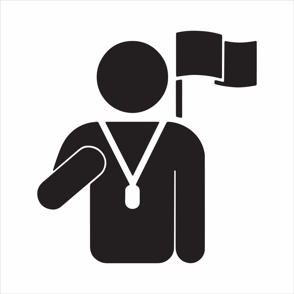 Silhouette of Man Raising Flag Black and White vector
