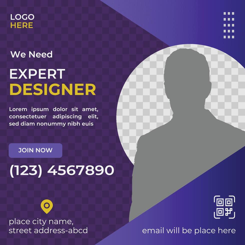 Modern Creative Job Hiring Template Design for Social Media post vector