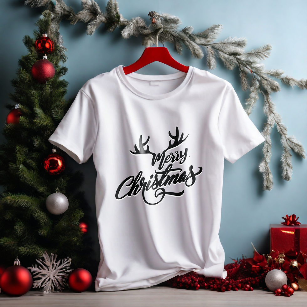 White Handling T-shirt Mockup with Christmas background psd