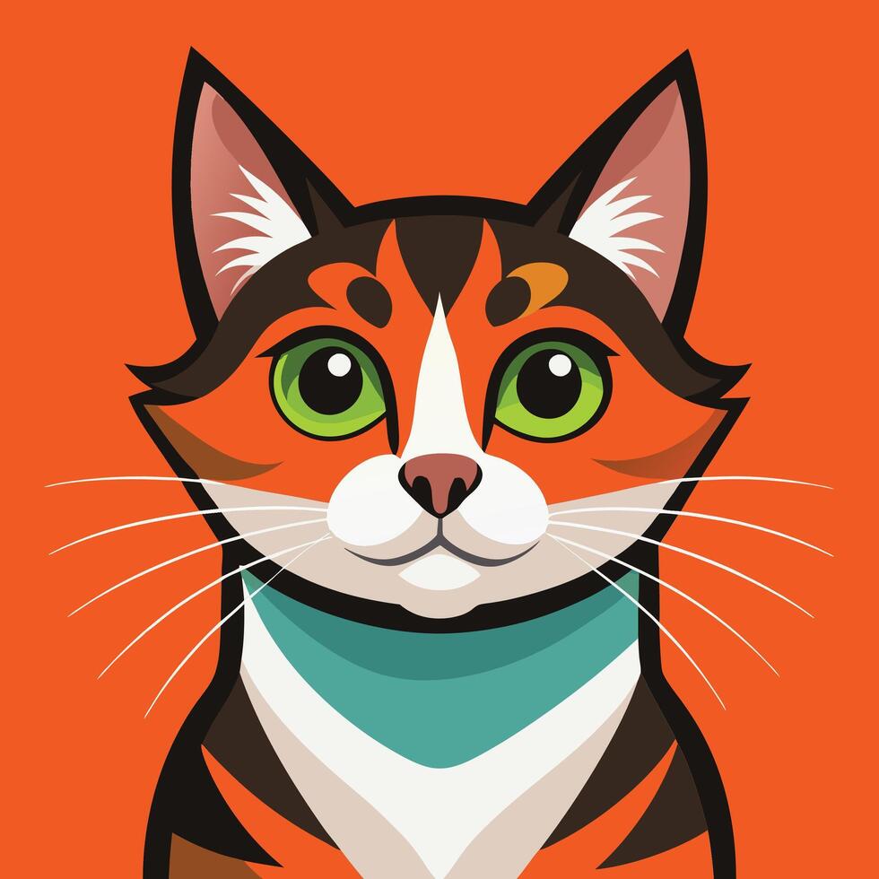 A cartoon cat with green eyes and a blue collar vector