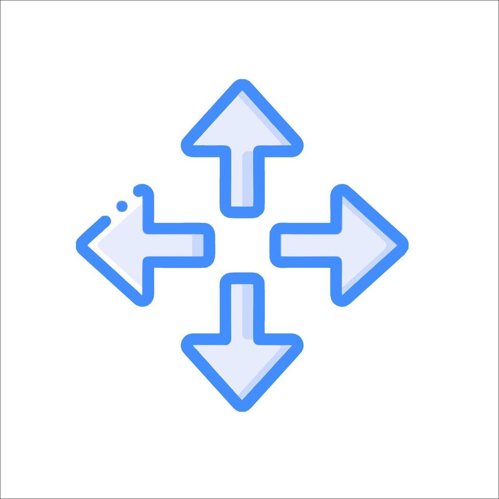 A blue arrow pointing to four different directions vector