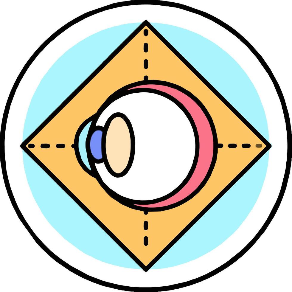 A circle with a blue and yellow square in the center vector