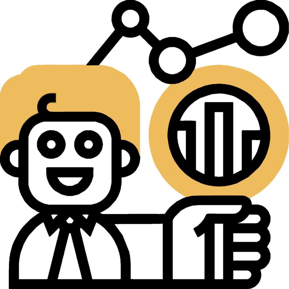 A man holding a magnifying glass and a graph vector