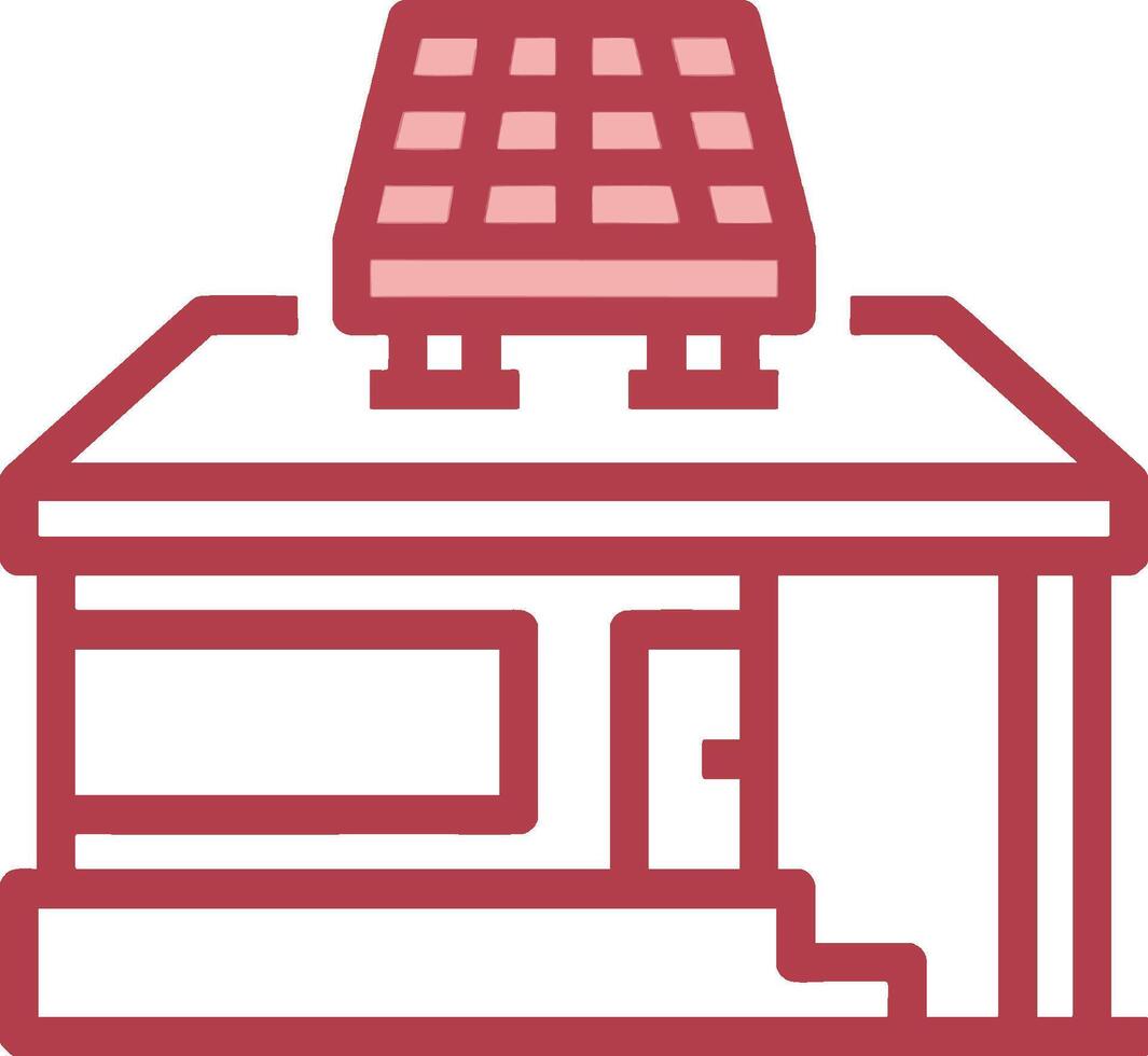 A red and white building with a solar panel on top vector