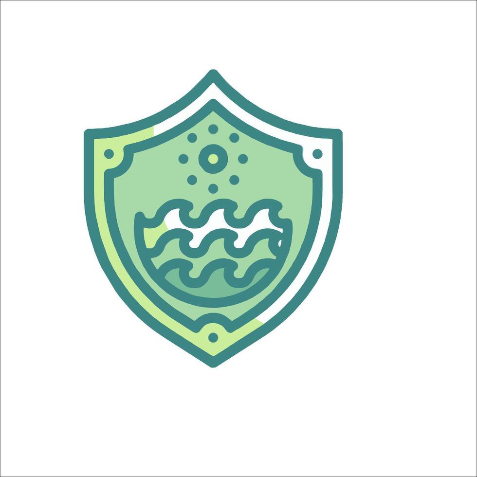 A shield with a wave and a sun on it vector