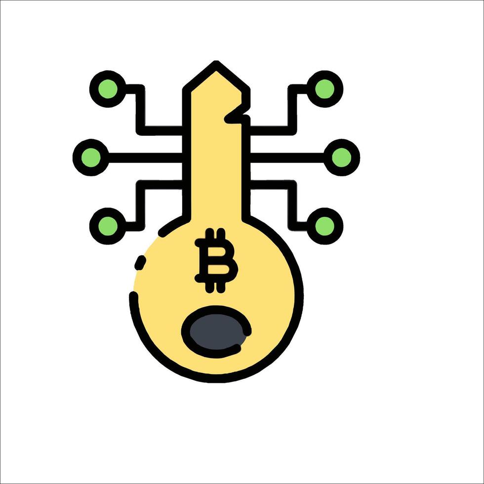 Crypto key icon with a bitcoin key vector