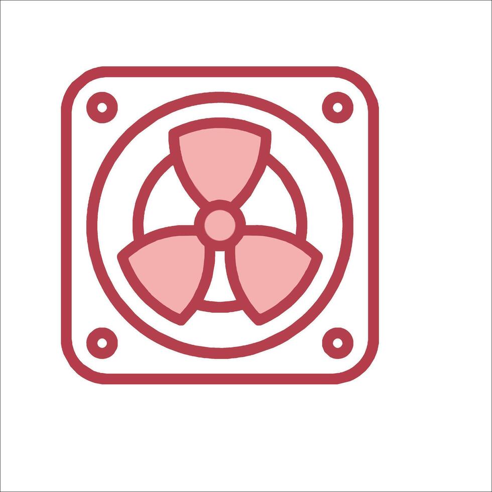 A red and white icon of a radiation symbol vector