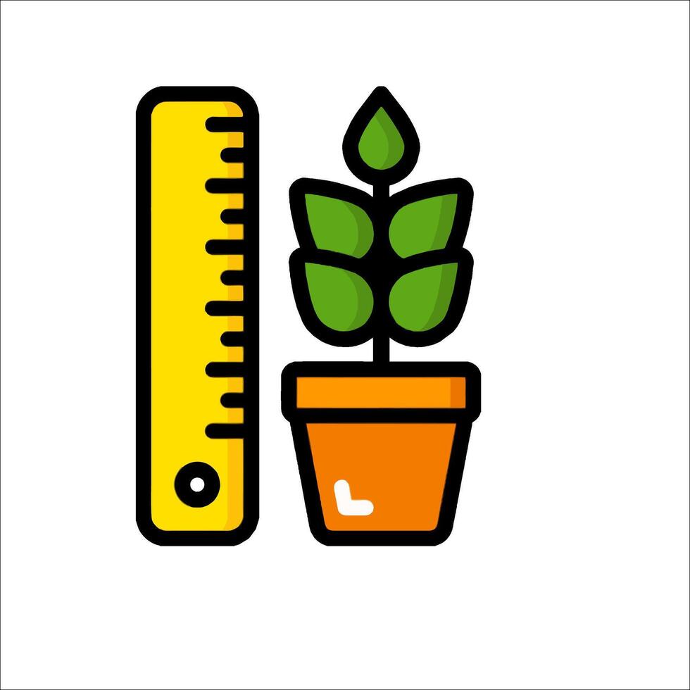 A plant in a pot with a ruler next to it vector